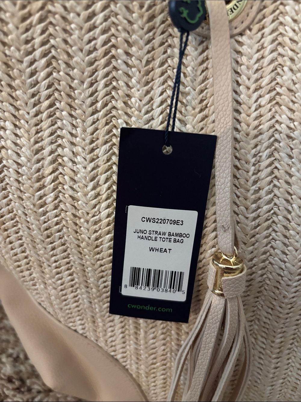 C. Wonder Beige Woven Tote with Tassel - Picture 6 of 9